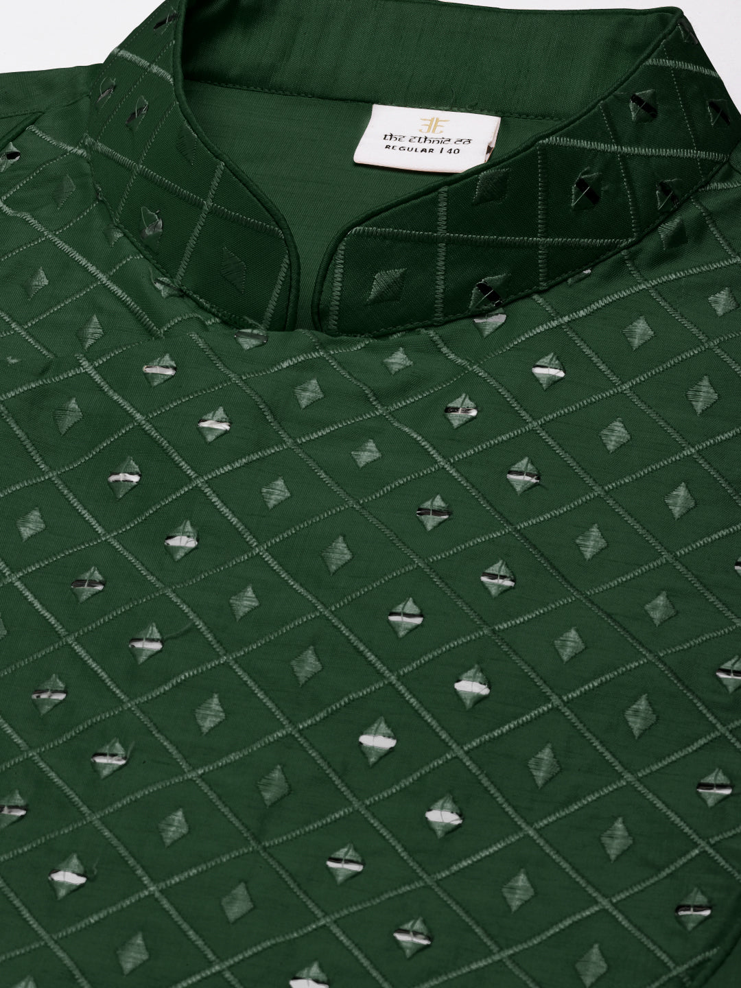 Green Embroidery Angrakha Kurta Set