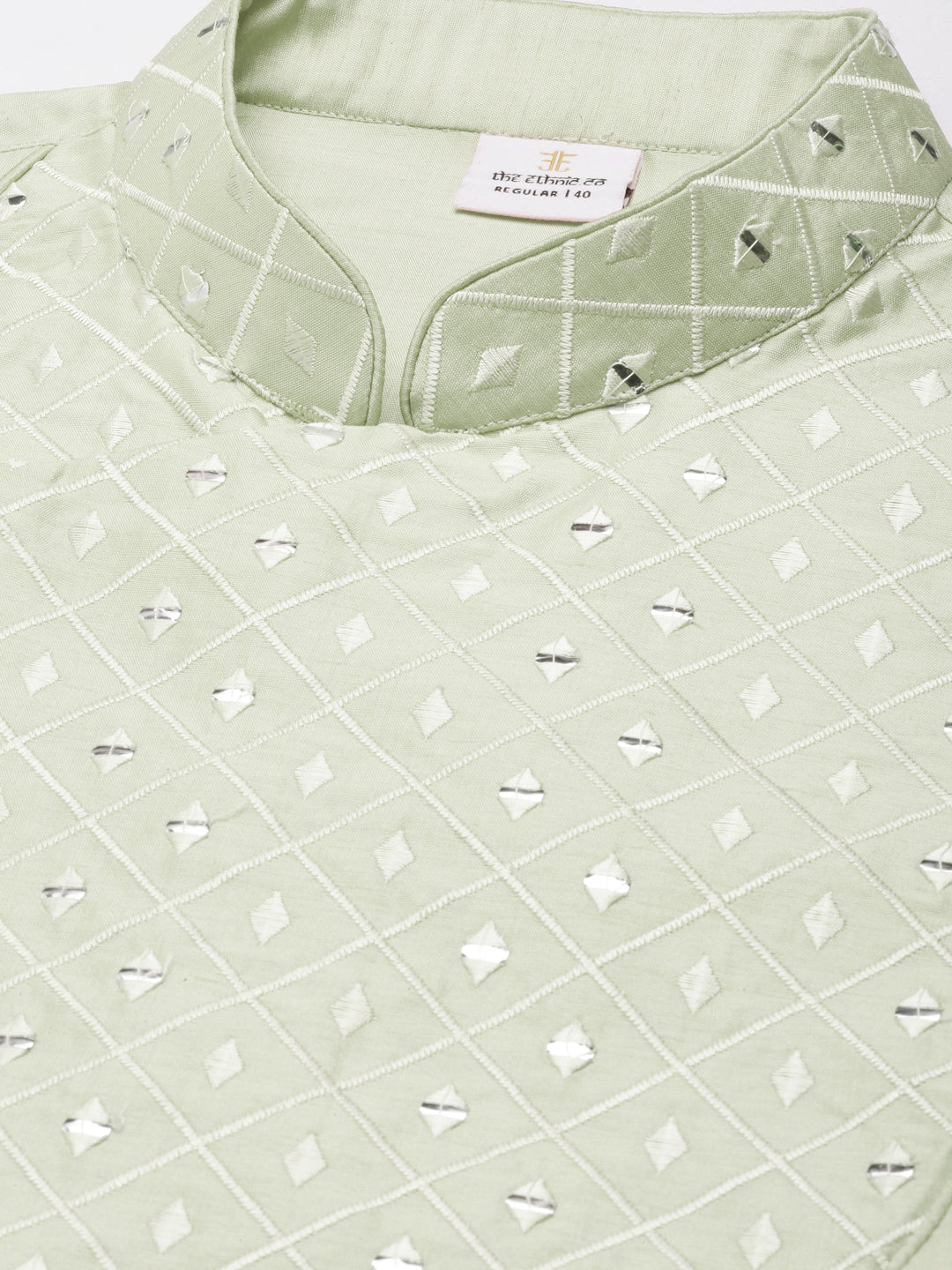 Pistachio Green Embroidery Angrakha Kurta Set
