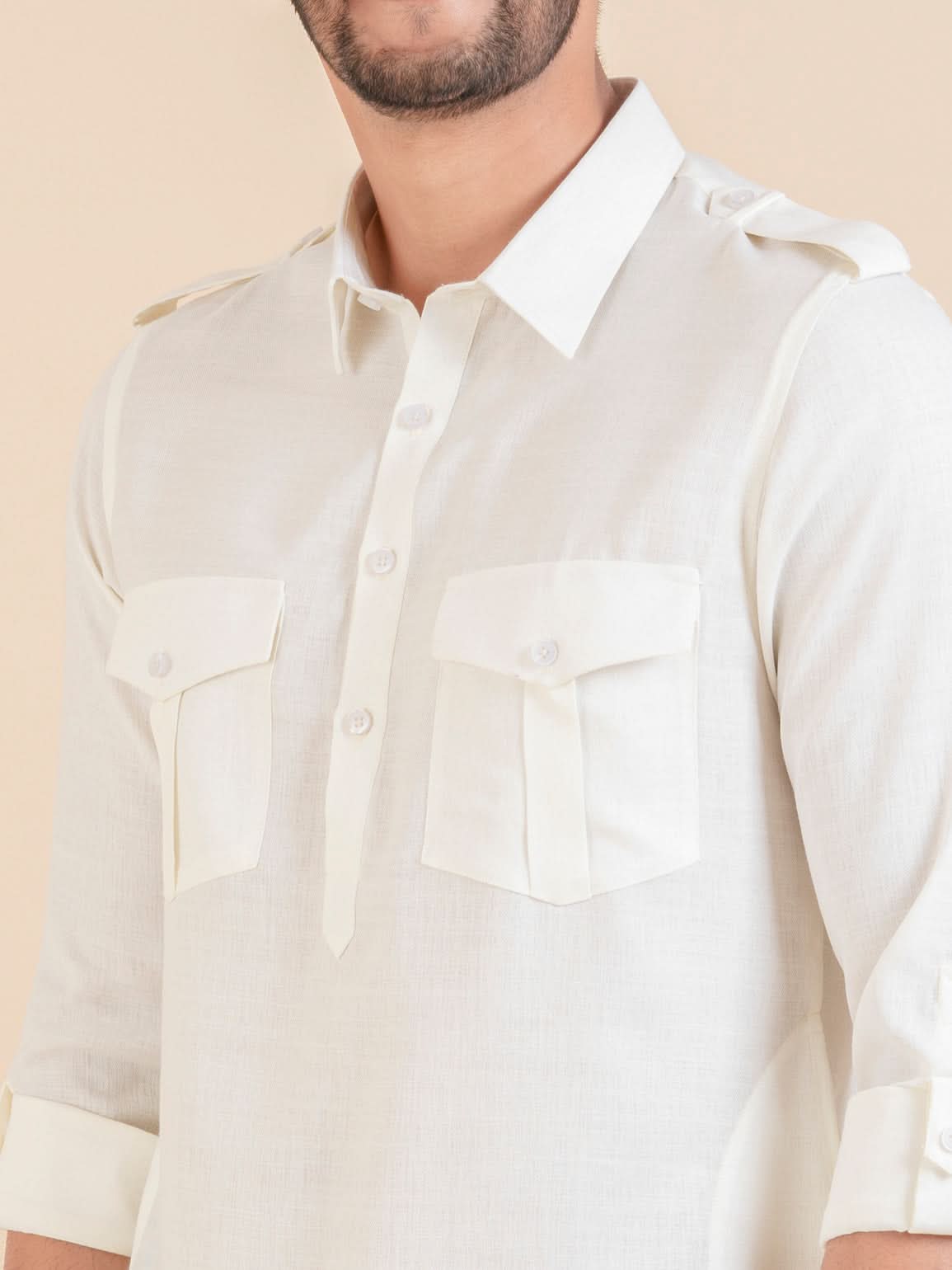 Cream cotton Pathani with Salwar