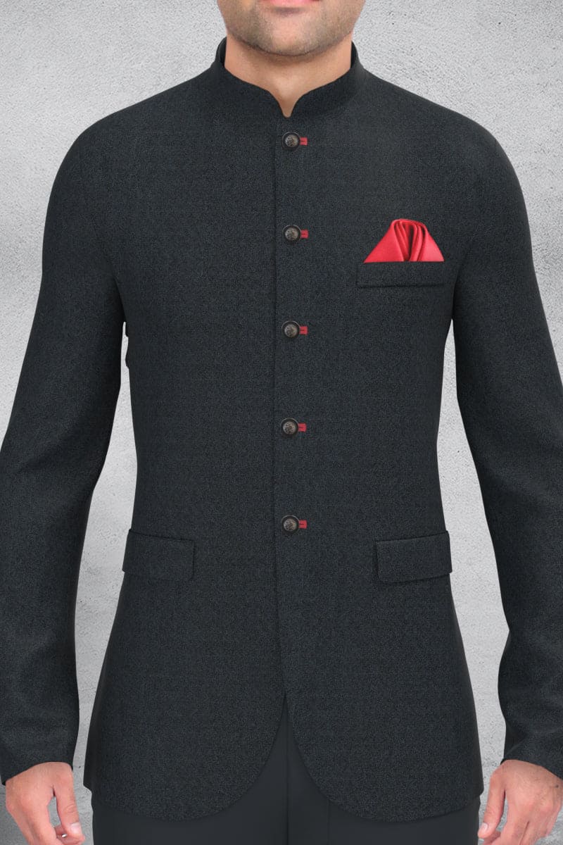 Black Navy Herringbone Bandhgala Set