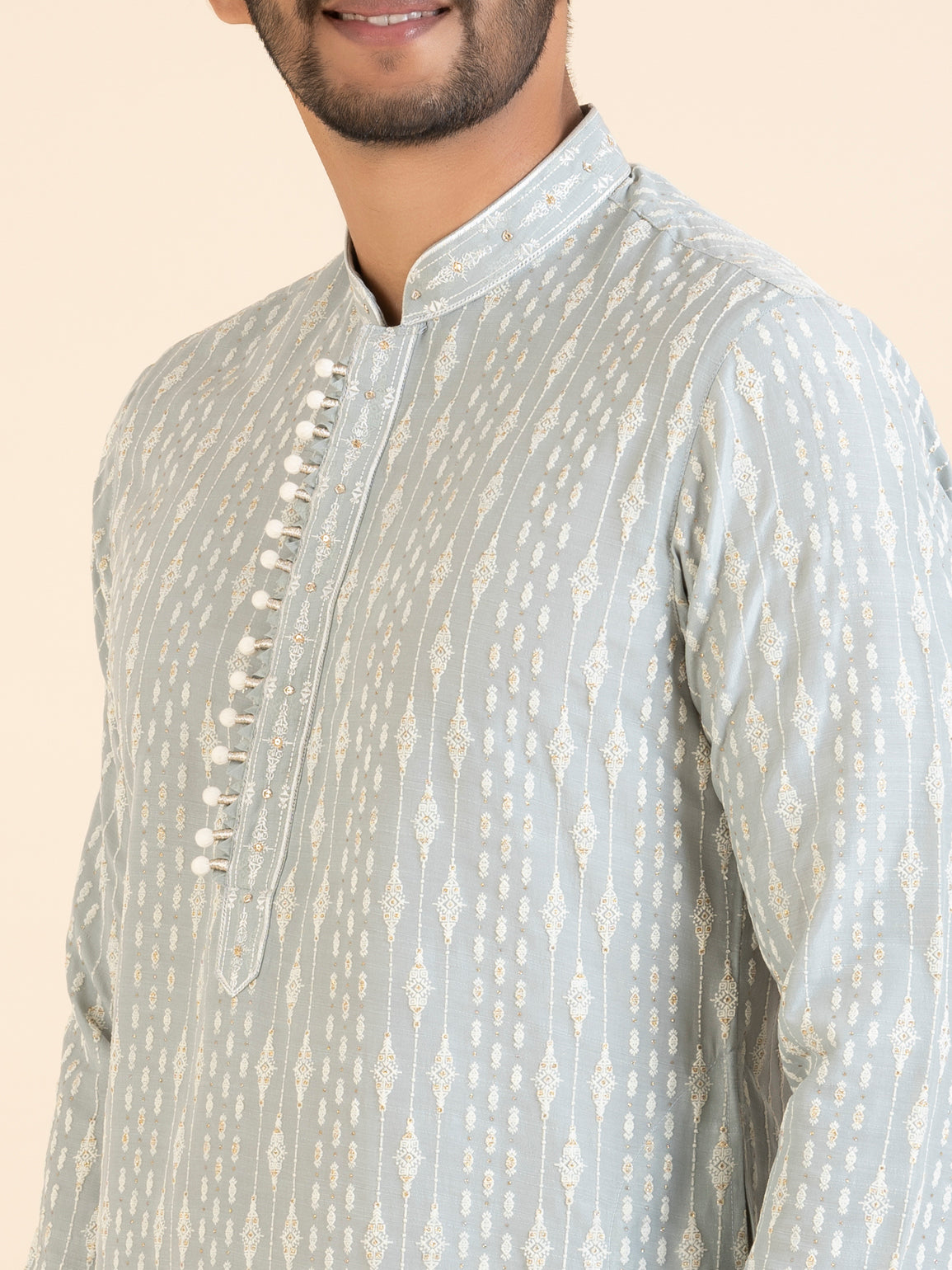 Greyish Blue Embroidered Kurta Set