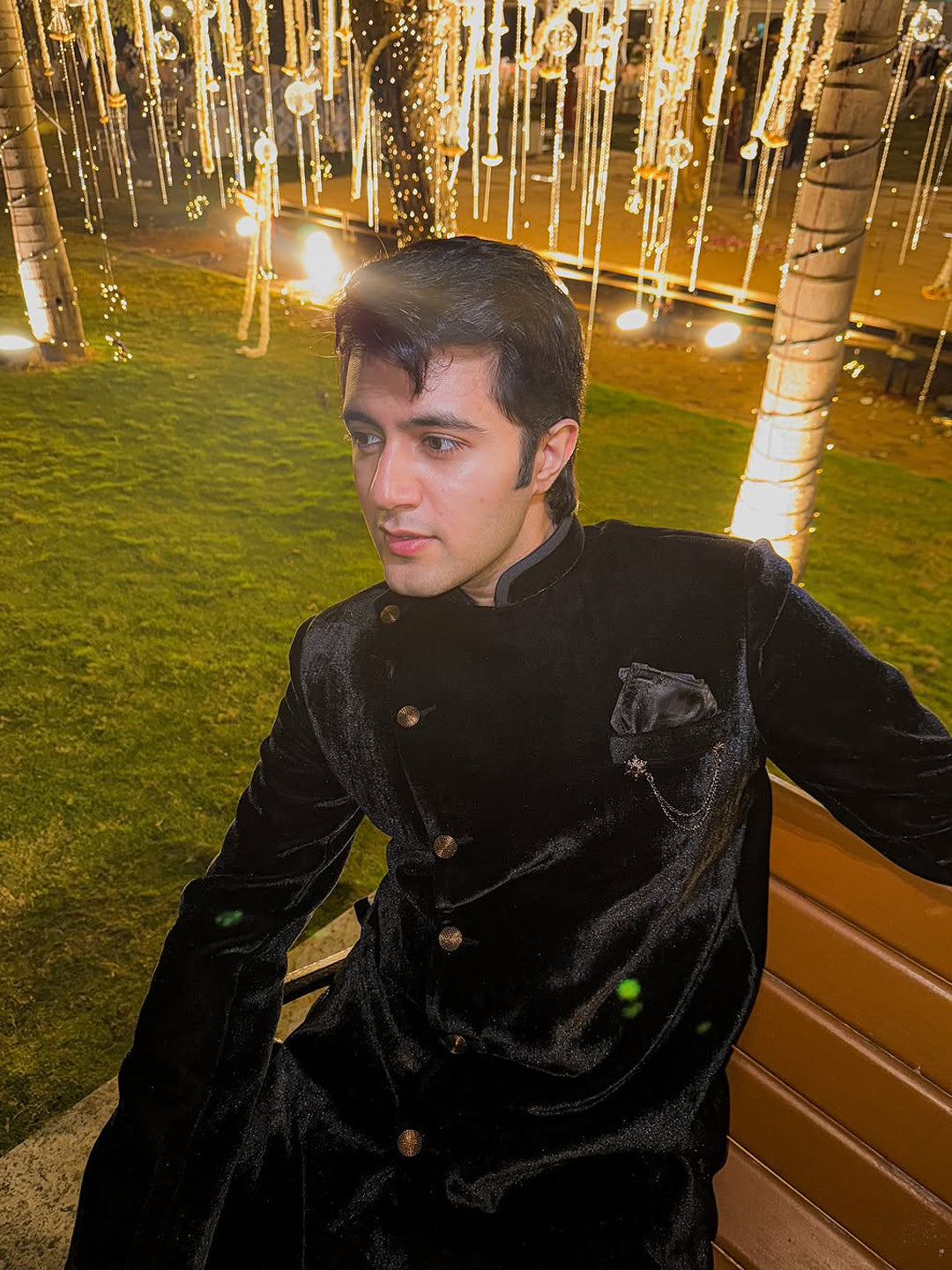 Rishabh Chawla in Black velvet Asymmetric Indowestern