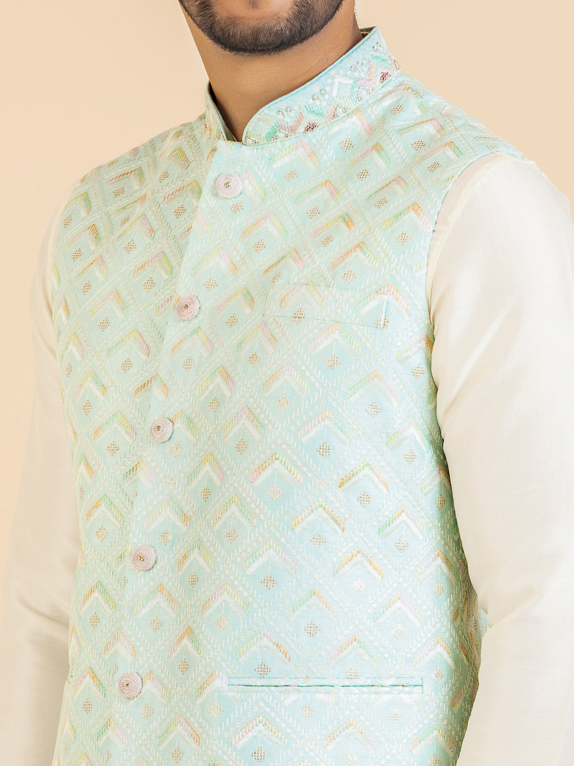 Light Blue Chikankari Jacket Kurta Set