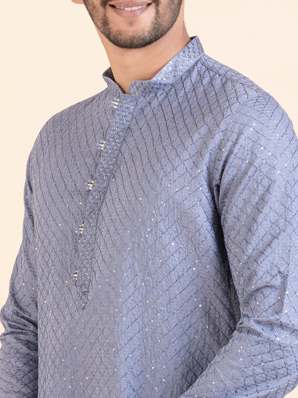 Blueish Grey Embroidered Kurta Set