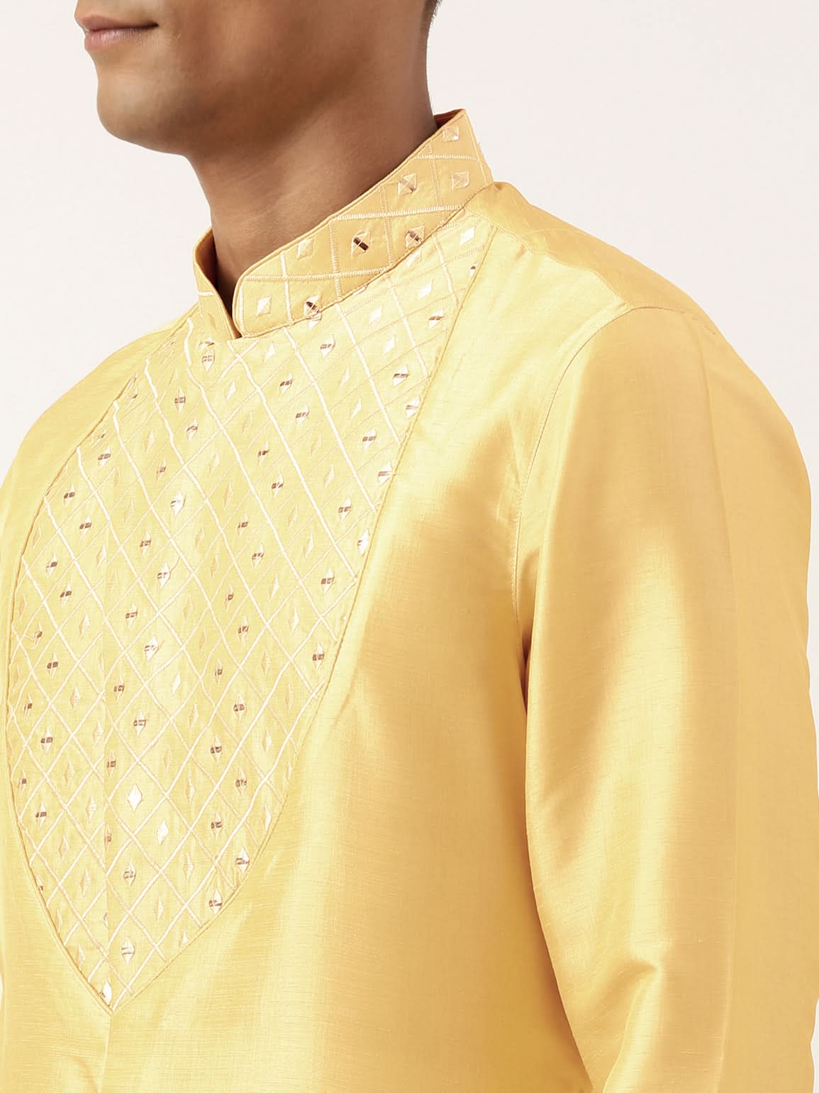 Yellow Embroidery Angrakha Kurta Set