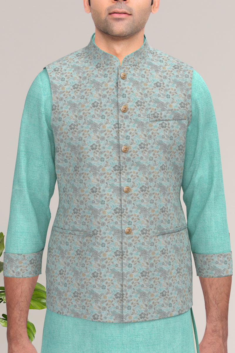 Pastel Blue Jacket With Kurta Set