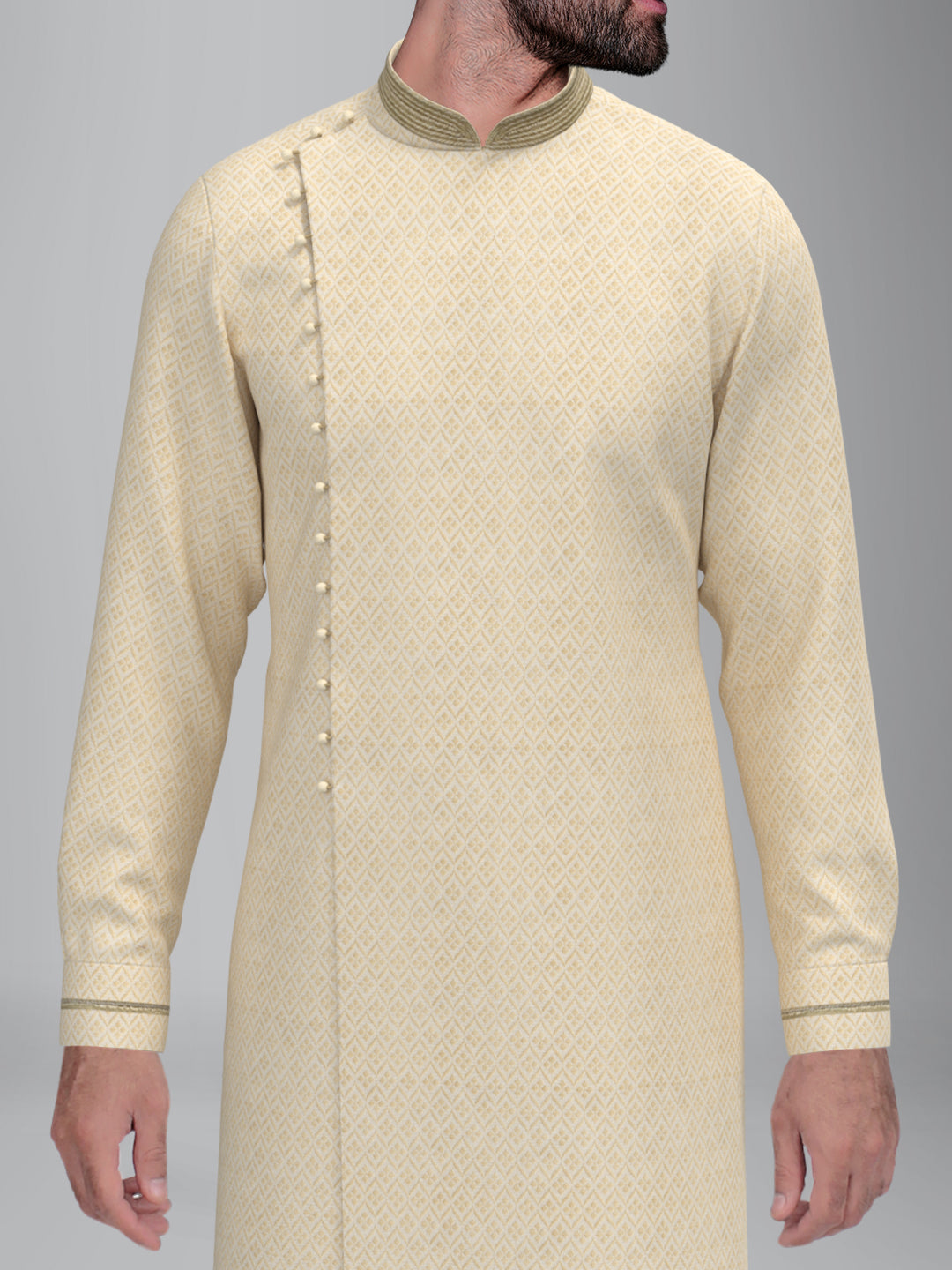 Ivory Jacquard Chanderi Silk Angrakha Style Kurta Set