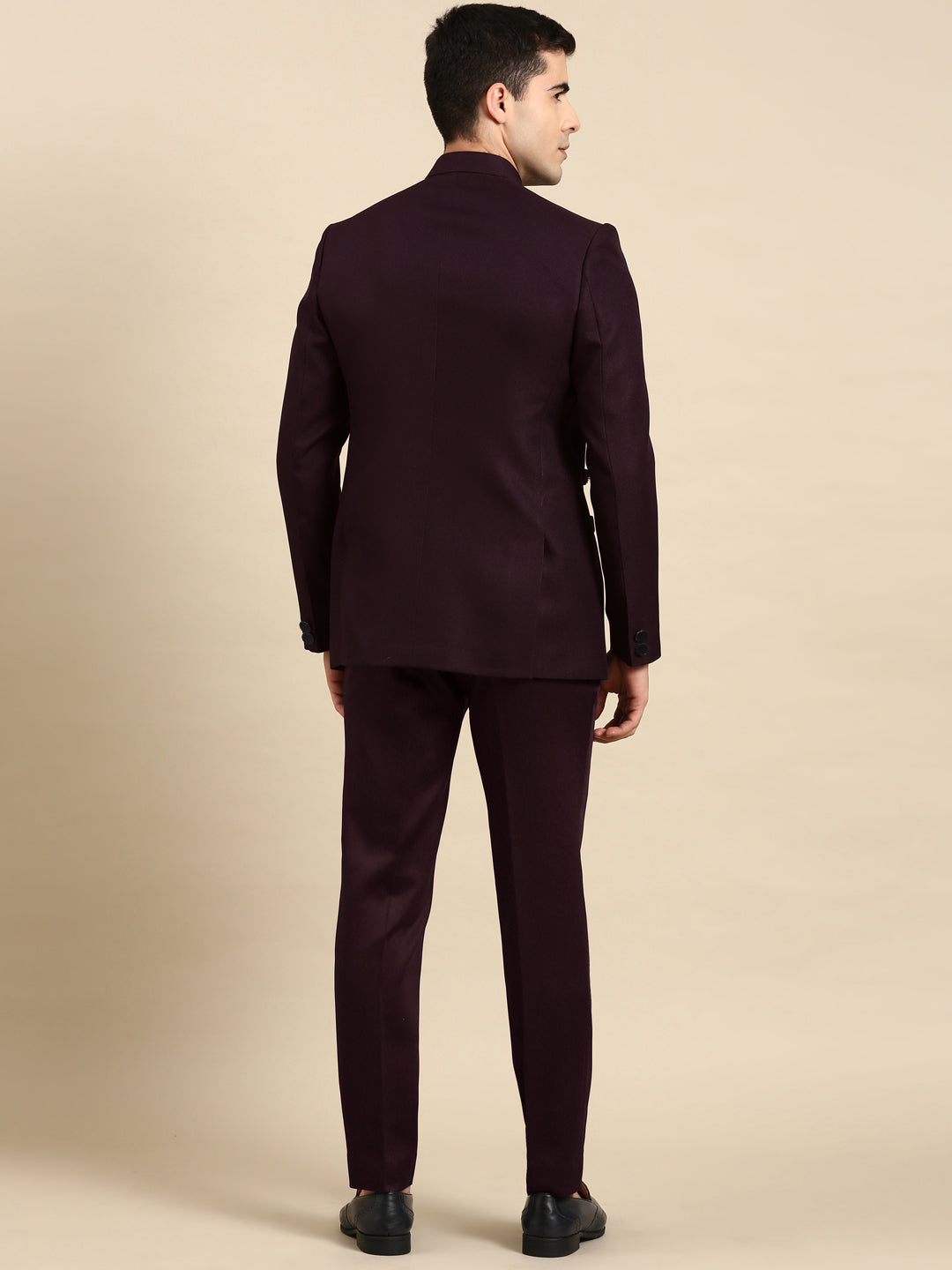 Wine Embroidered Bandhgala with velvet Detailing