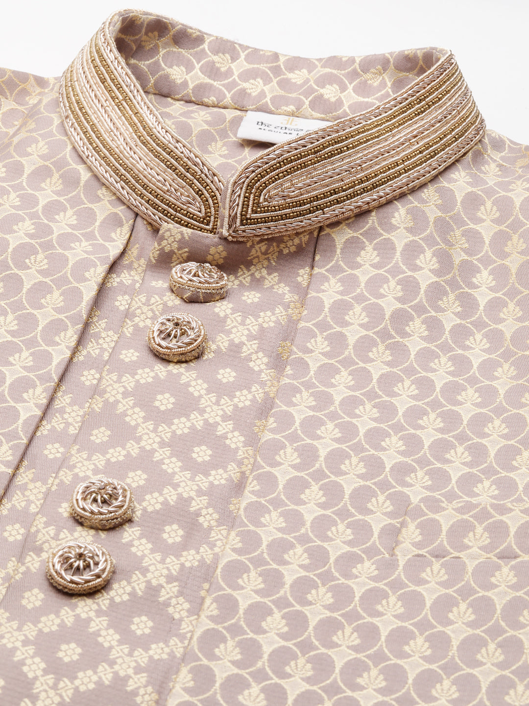 Dusty Pink gold Jacquard layered Indowestern
