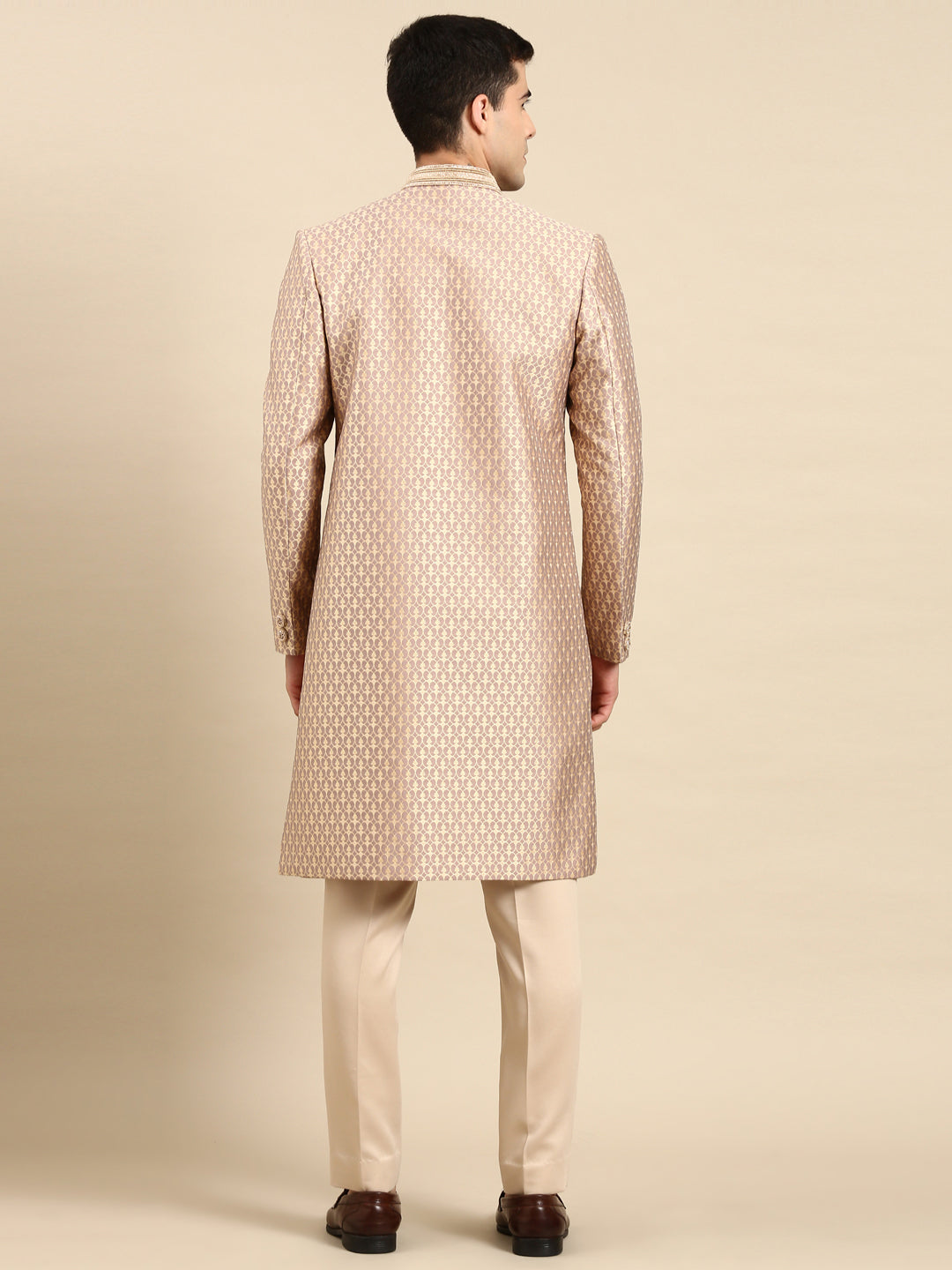 Dusty Pink gold Jacquard layered Indowestern