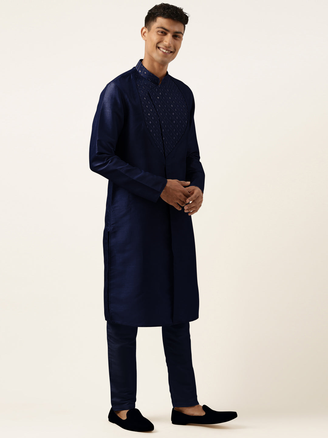 Blue Embroidery Angrakha Kurta Set