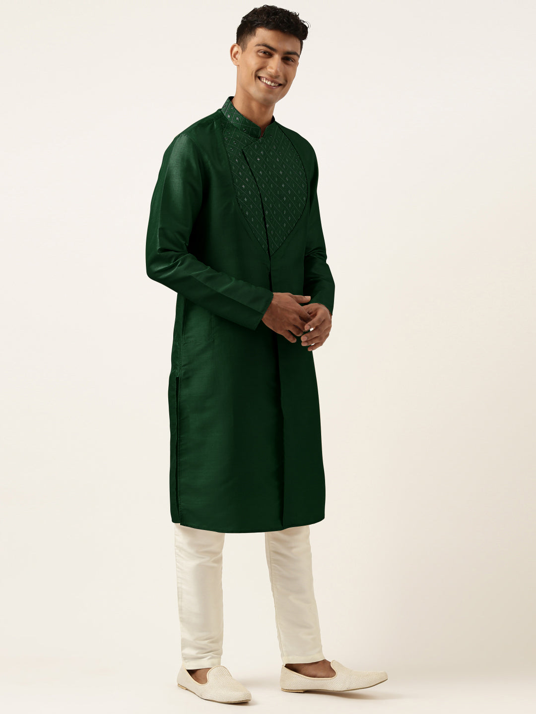 Green Embroidery Angrakha Kurta Set