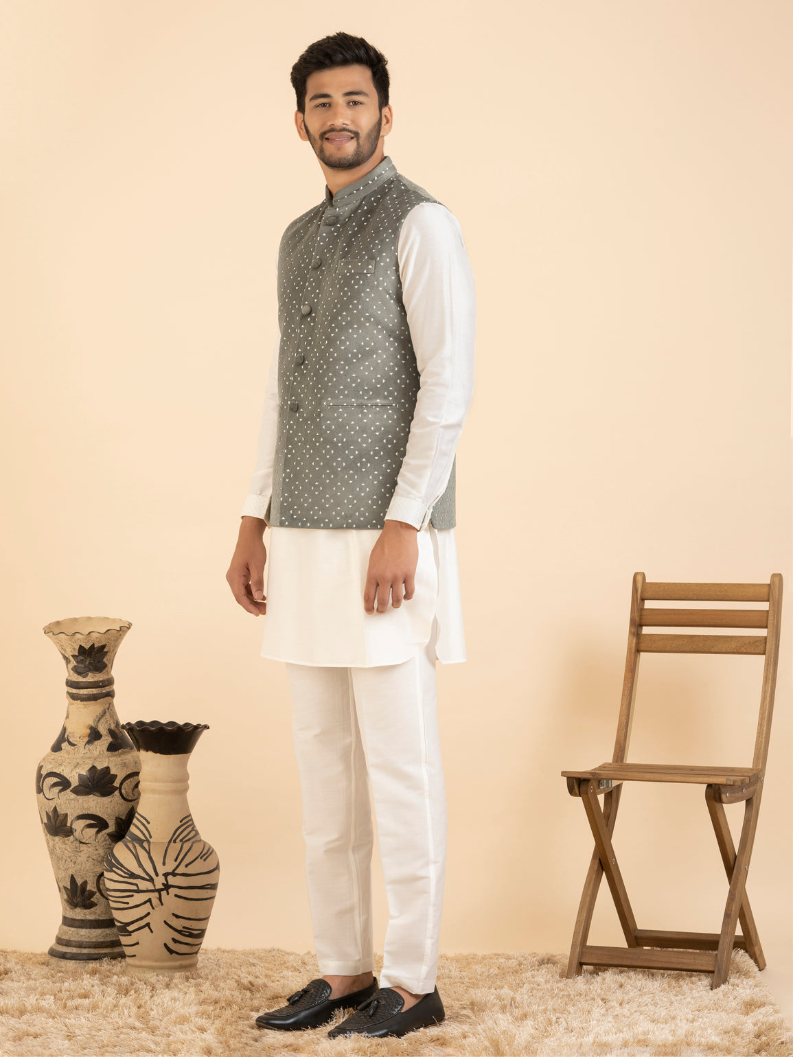 Moleskin velvet Jacket Kurta Set
