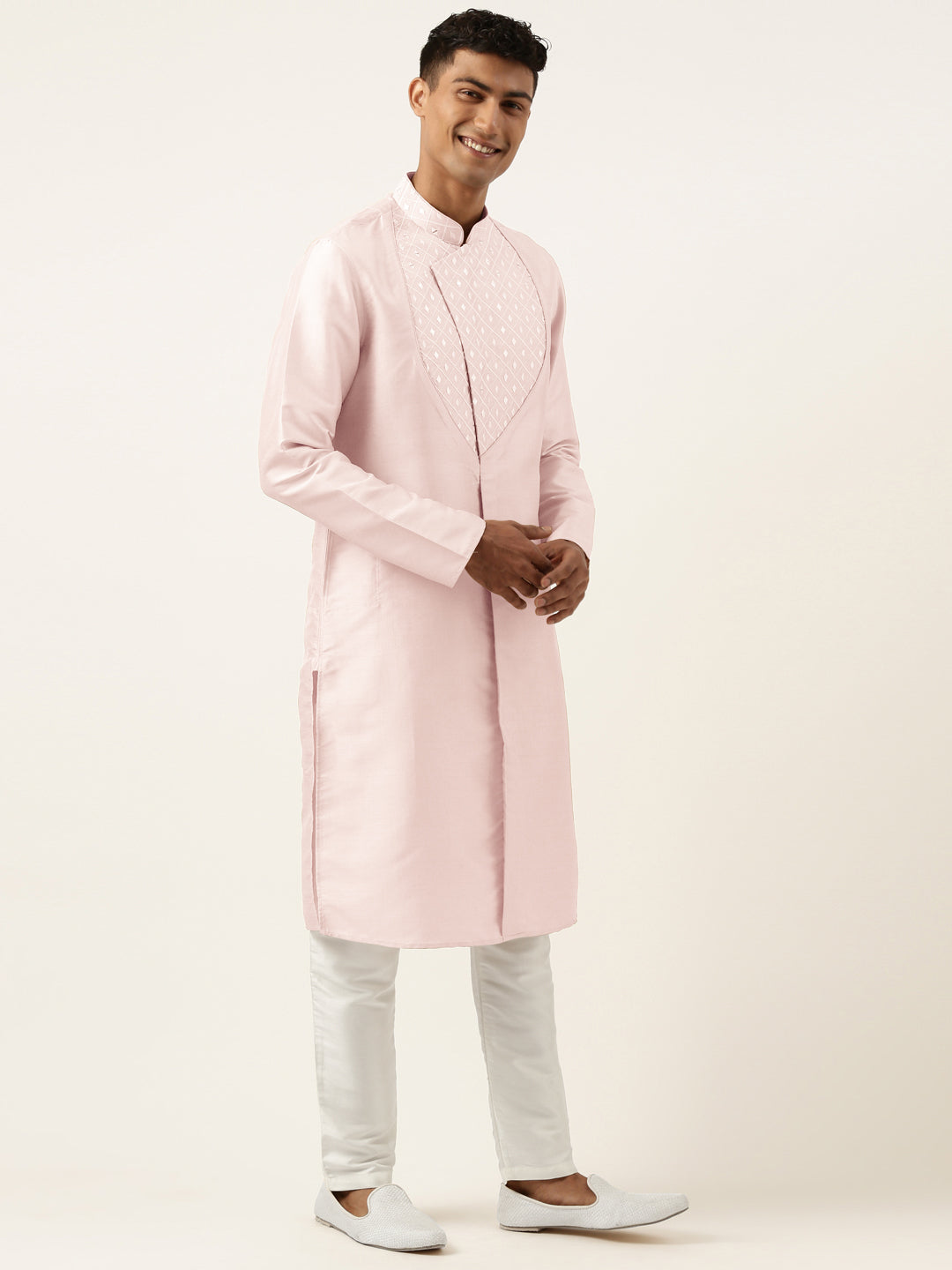 Light Pink Embroidery Angrakha Kurta Set