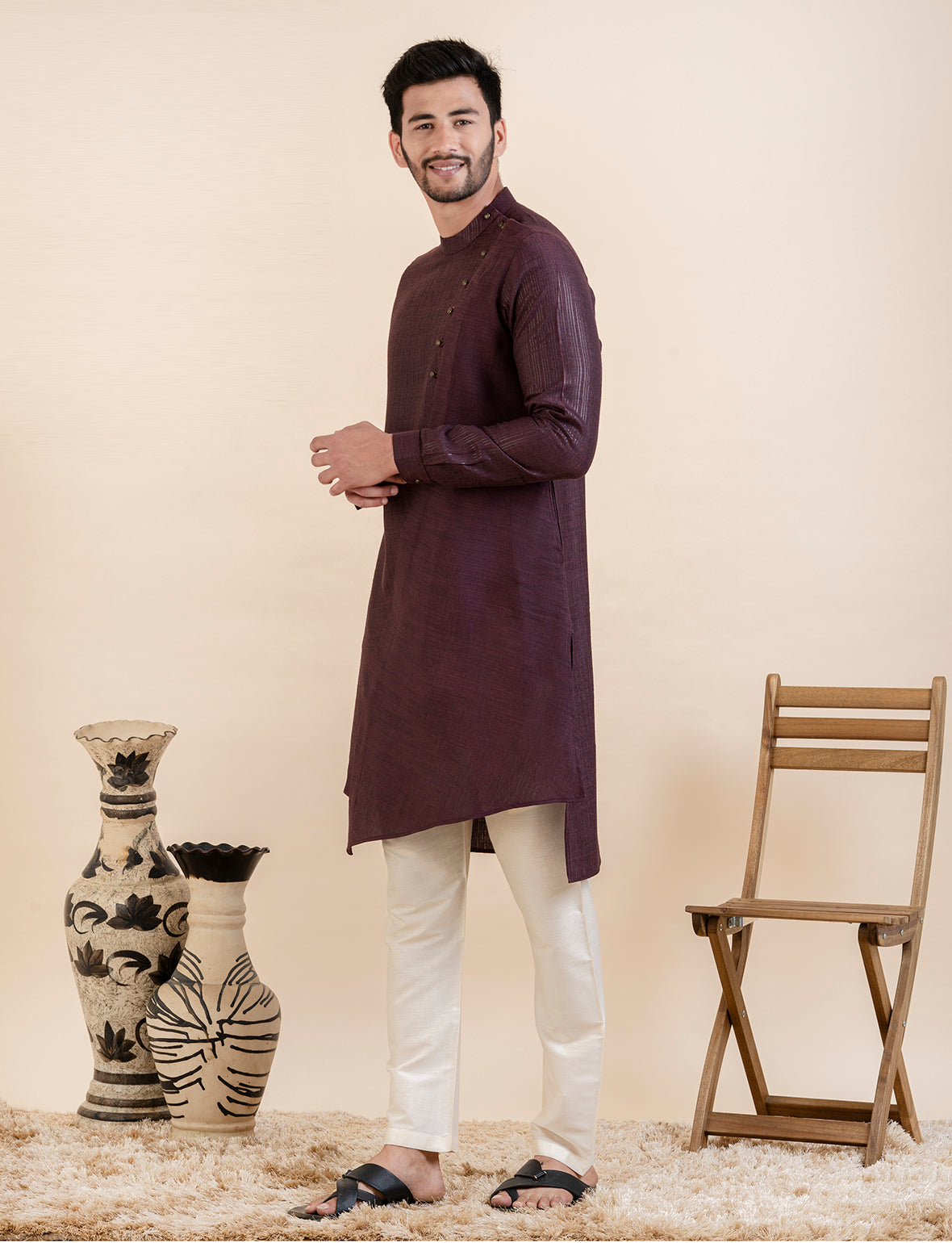Wine Asymetric Kurta Set