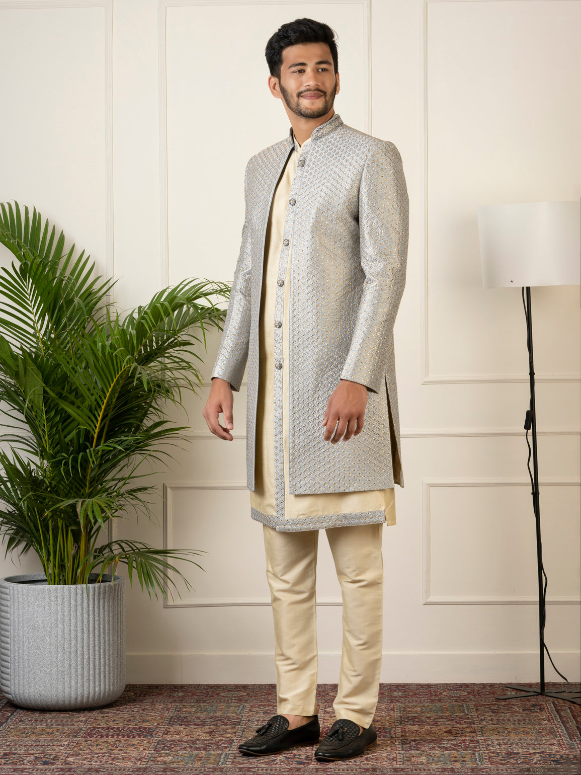 Grey Embroidered Indowestern Set