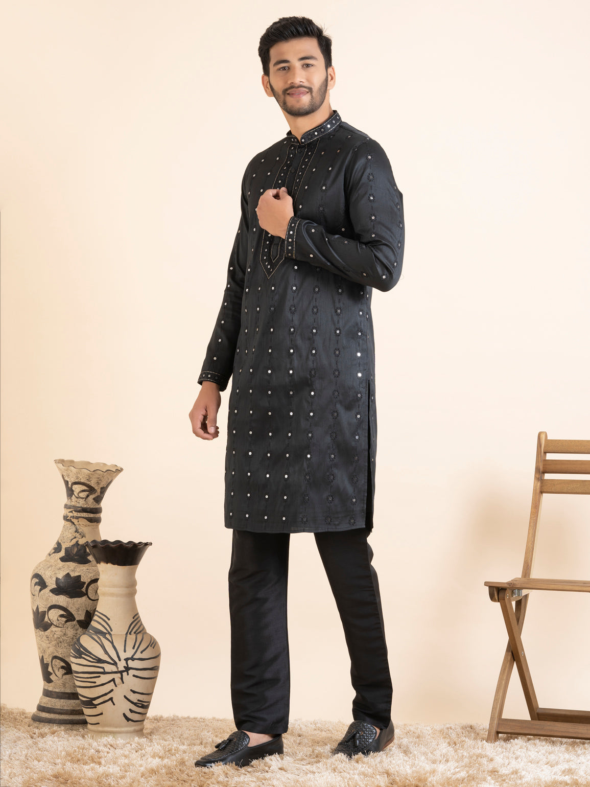 Black Embroidered Kurta Set