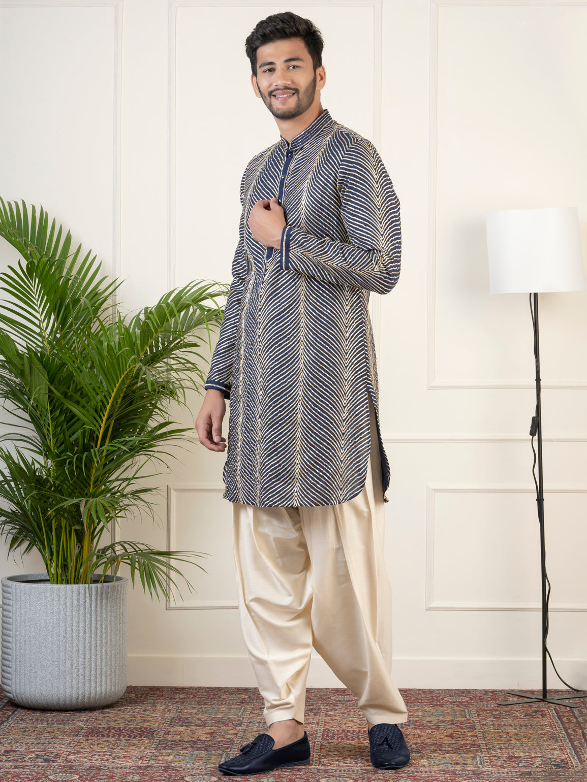 Navy Blue Gota Embroidery Kurta Set