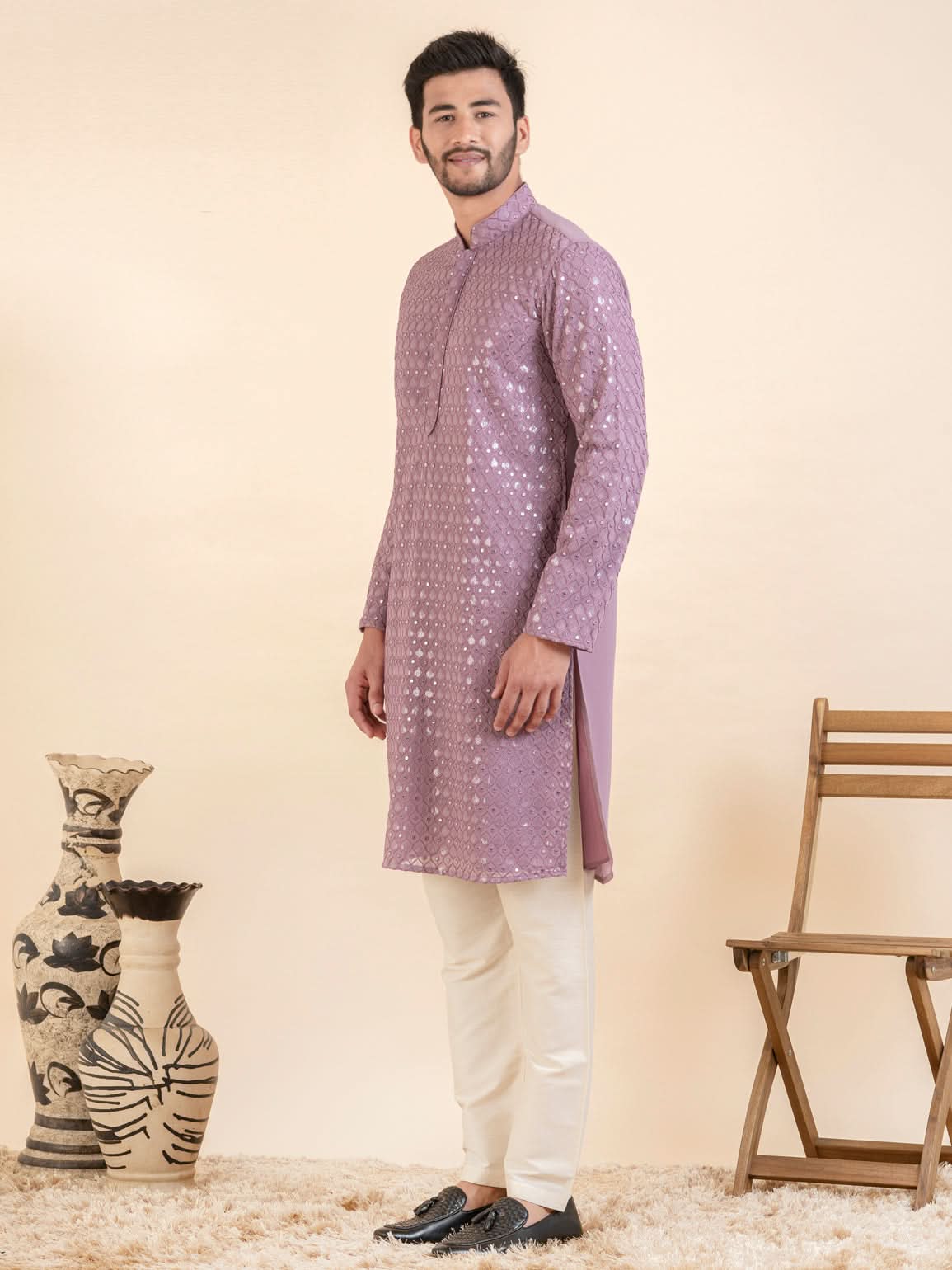 Lavender Embroidered Kurta Set