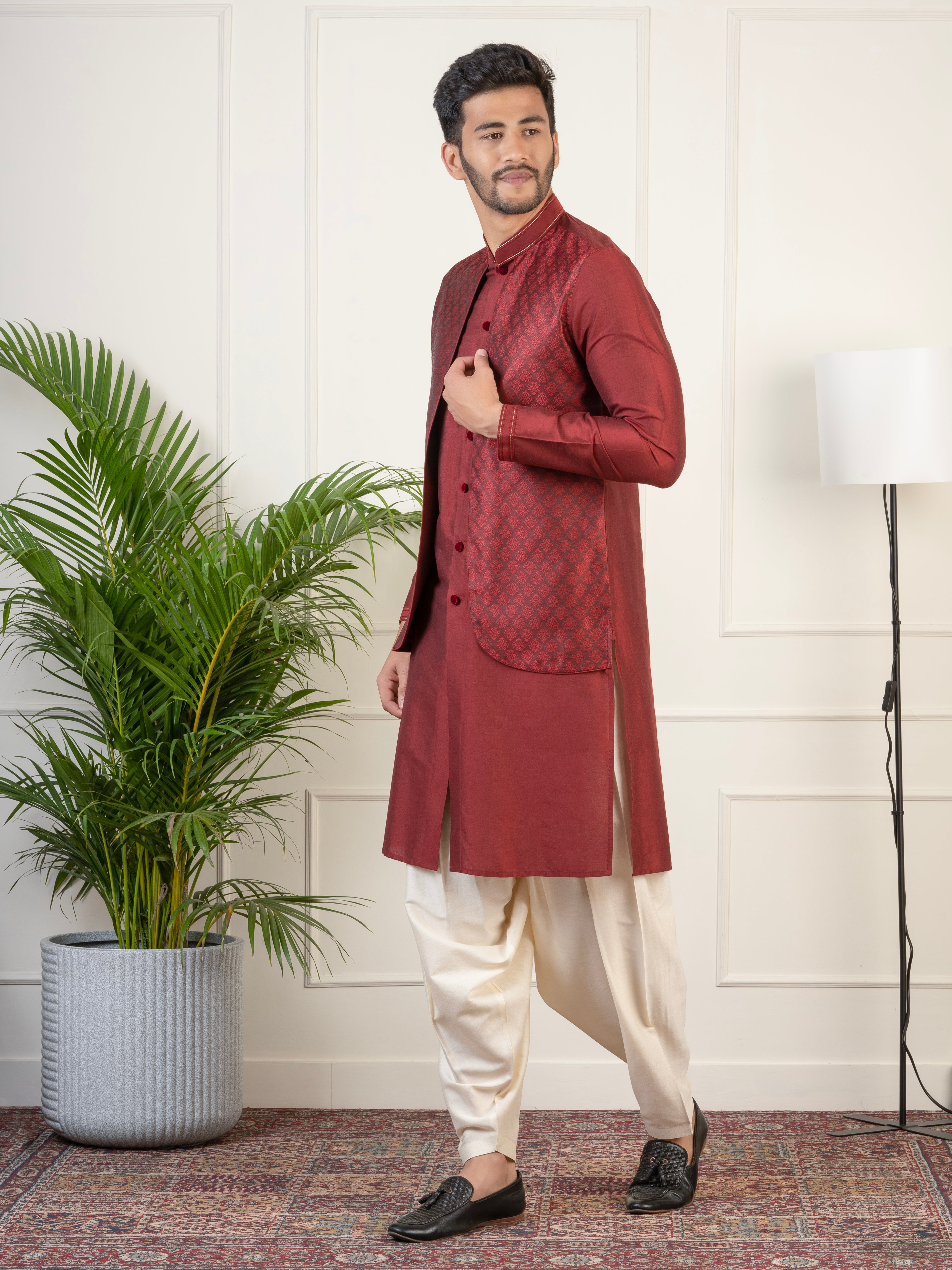 Maroon Layered Kurta Set