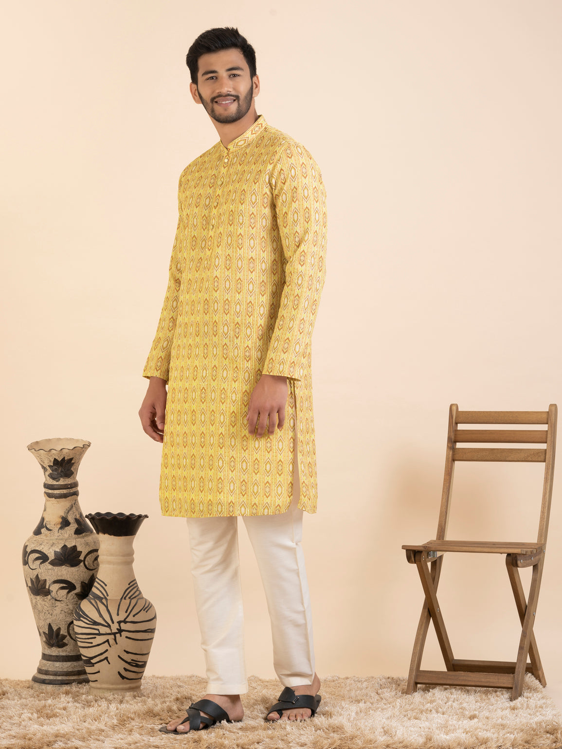 Yellow Printed Kurta Set