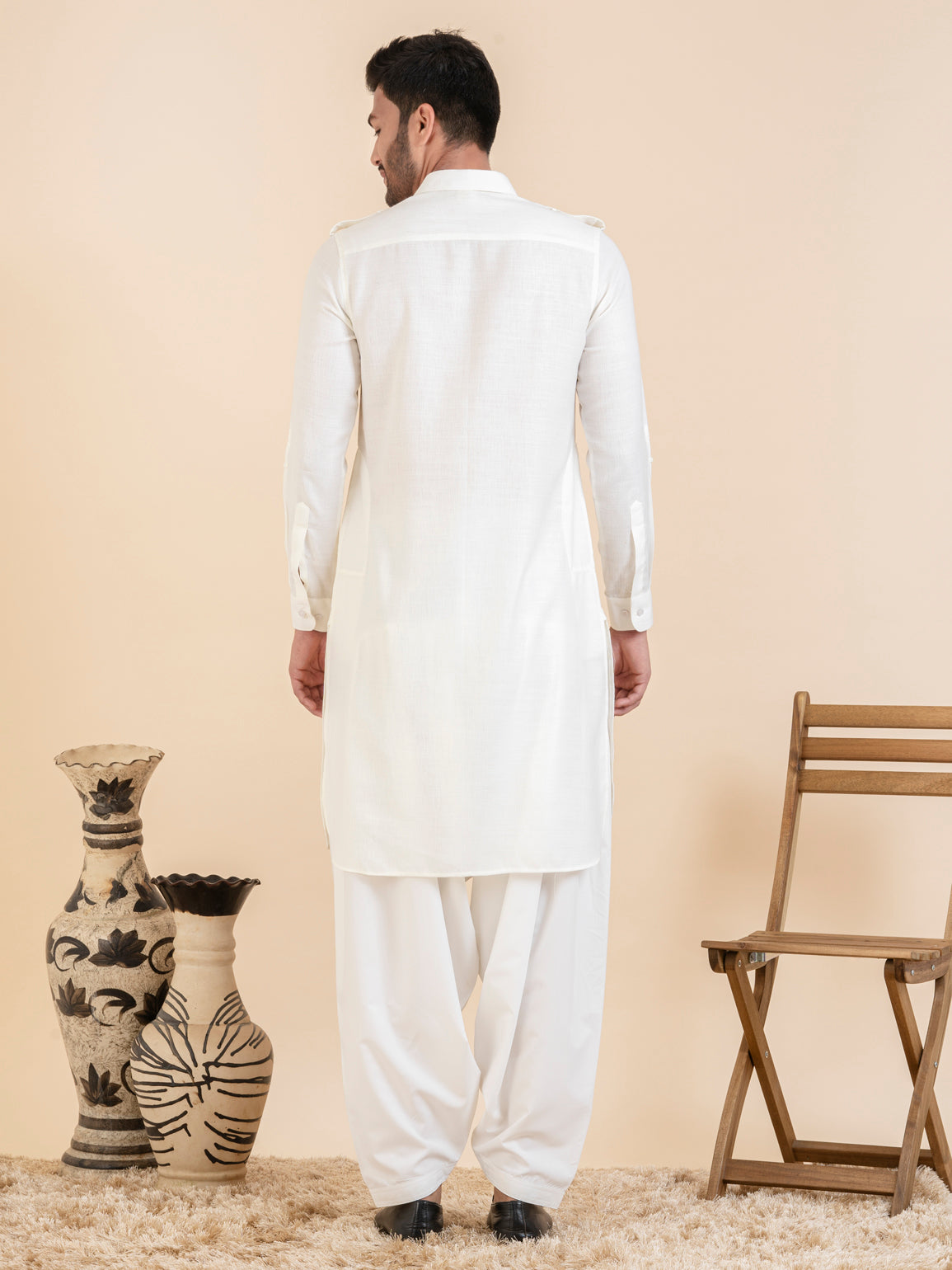 Cream cotton Pathani with Salwar