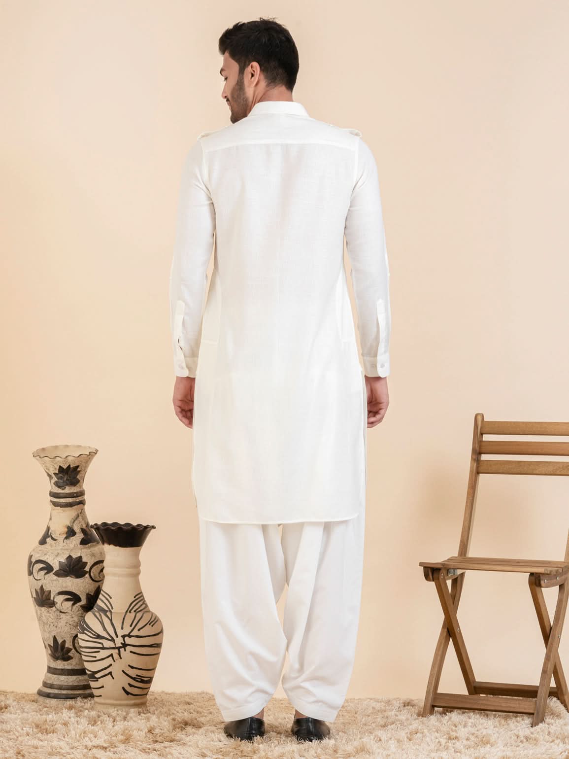 Cream cotton Pathani with Salwar