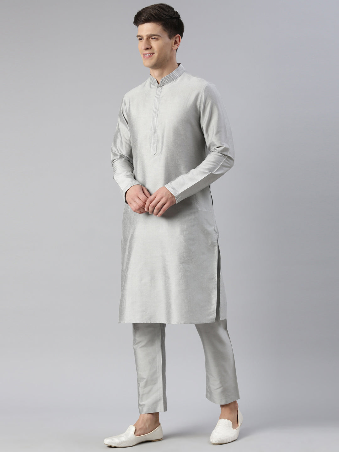 Grey Jacquard Jacket With Grey Kurta