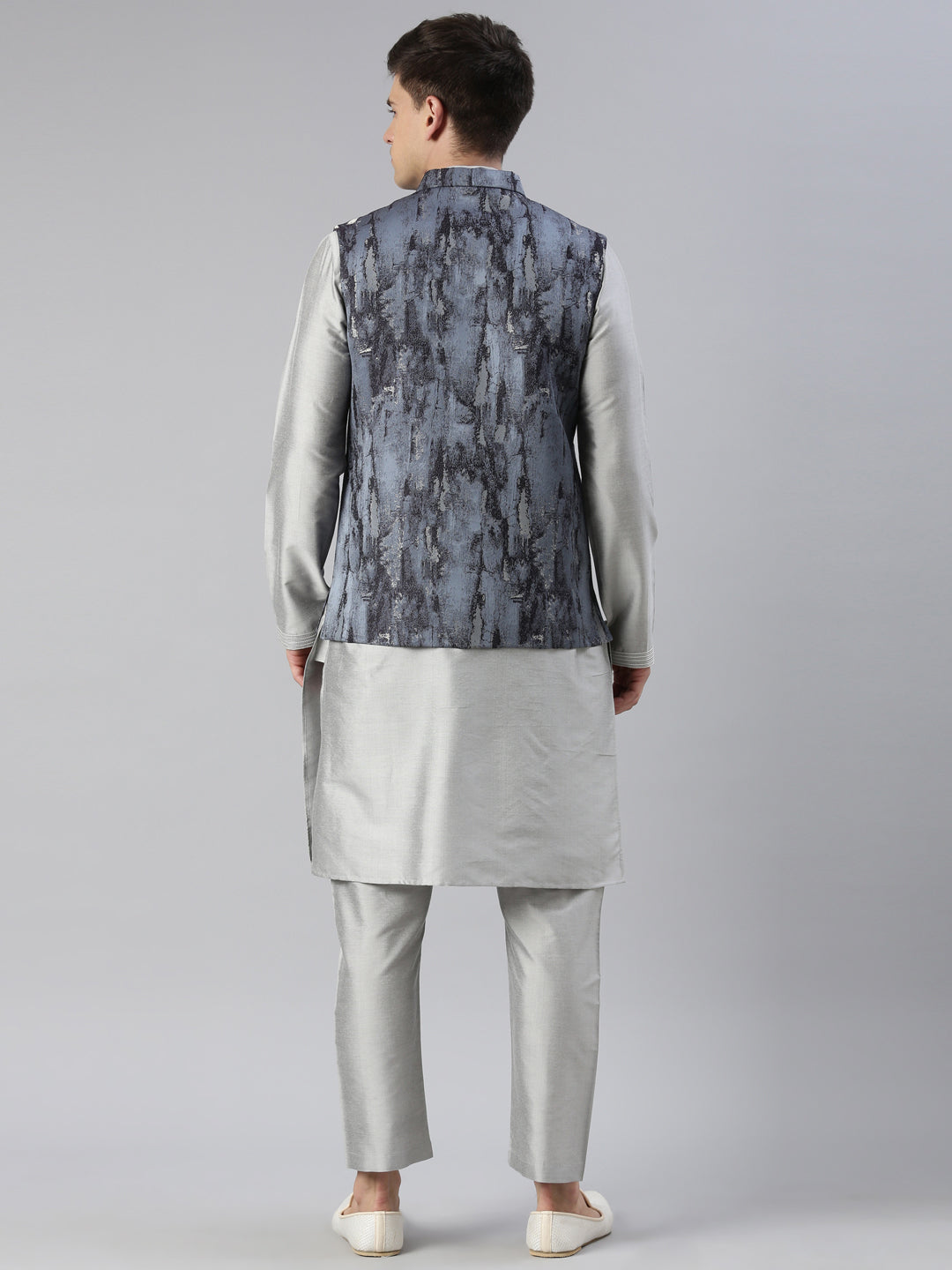 Grey Jacquard Jacket With Grey Kurta