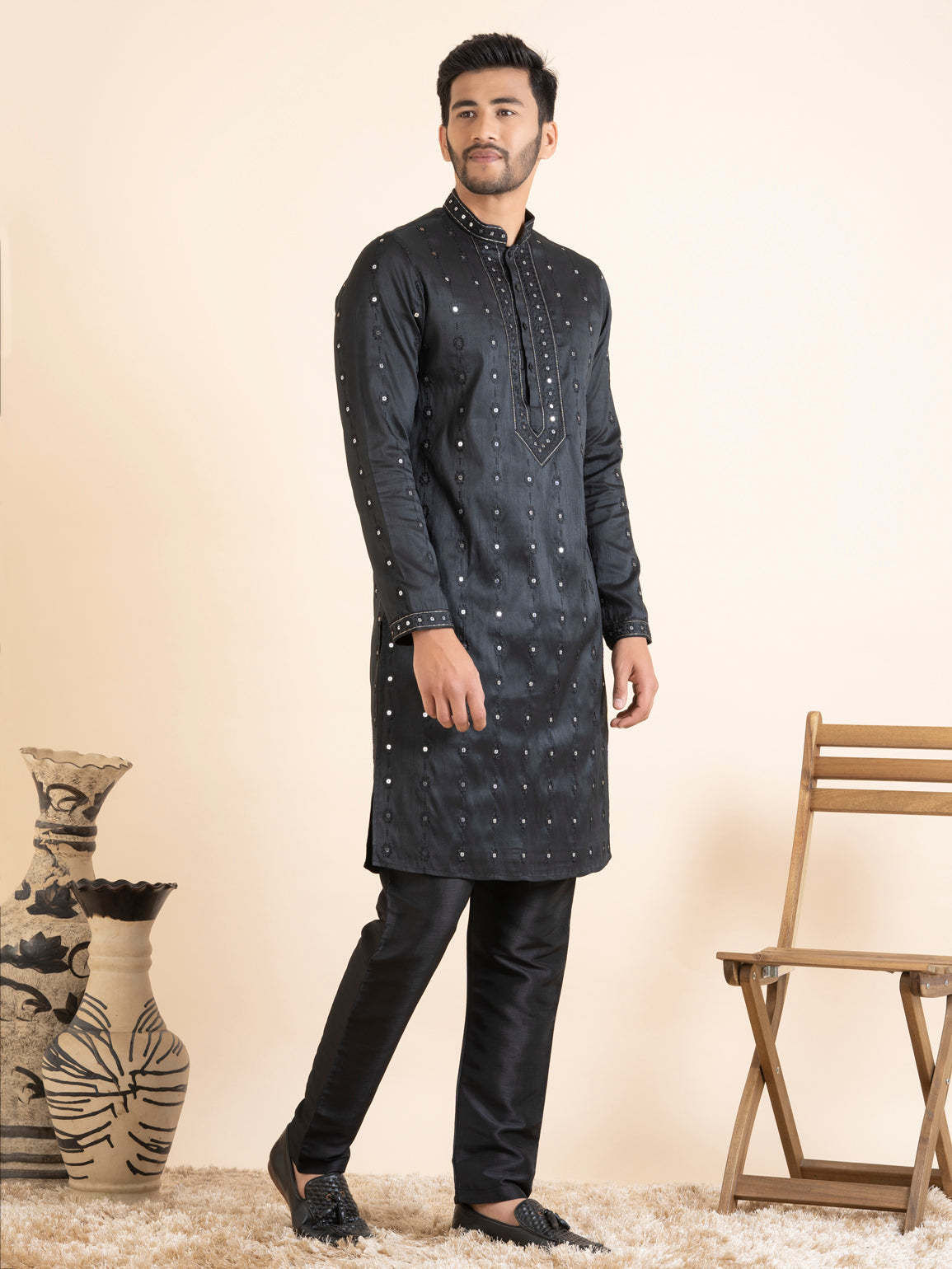 Black Embroidered Kurta Set