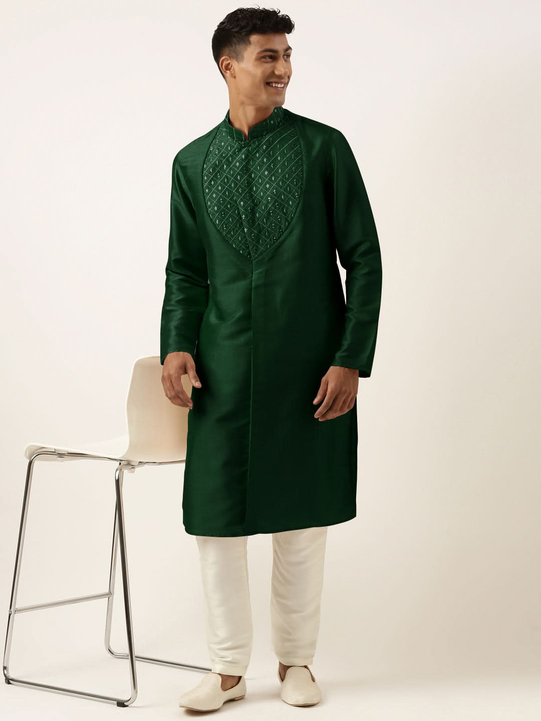 Green Embroidery Angrakha Kurta Set