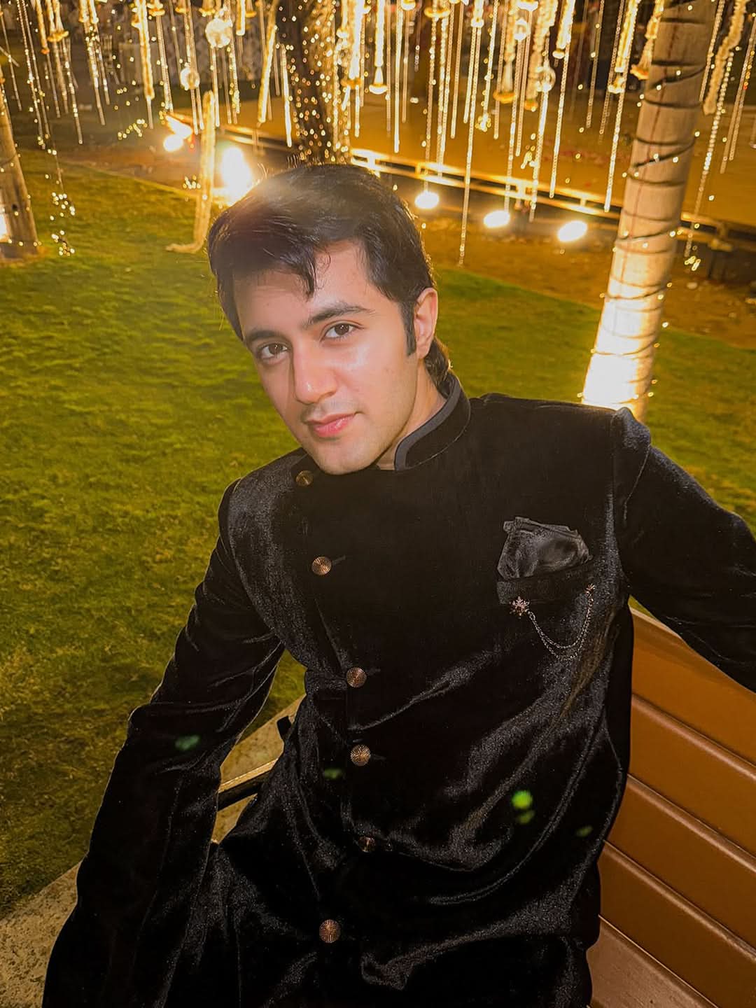 Rishabh Chawla in Black velvet Asymmetric Indowestern