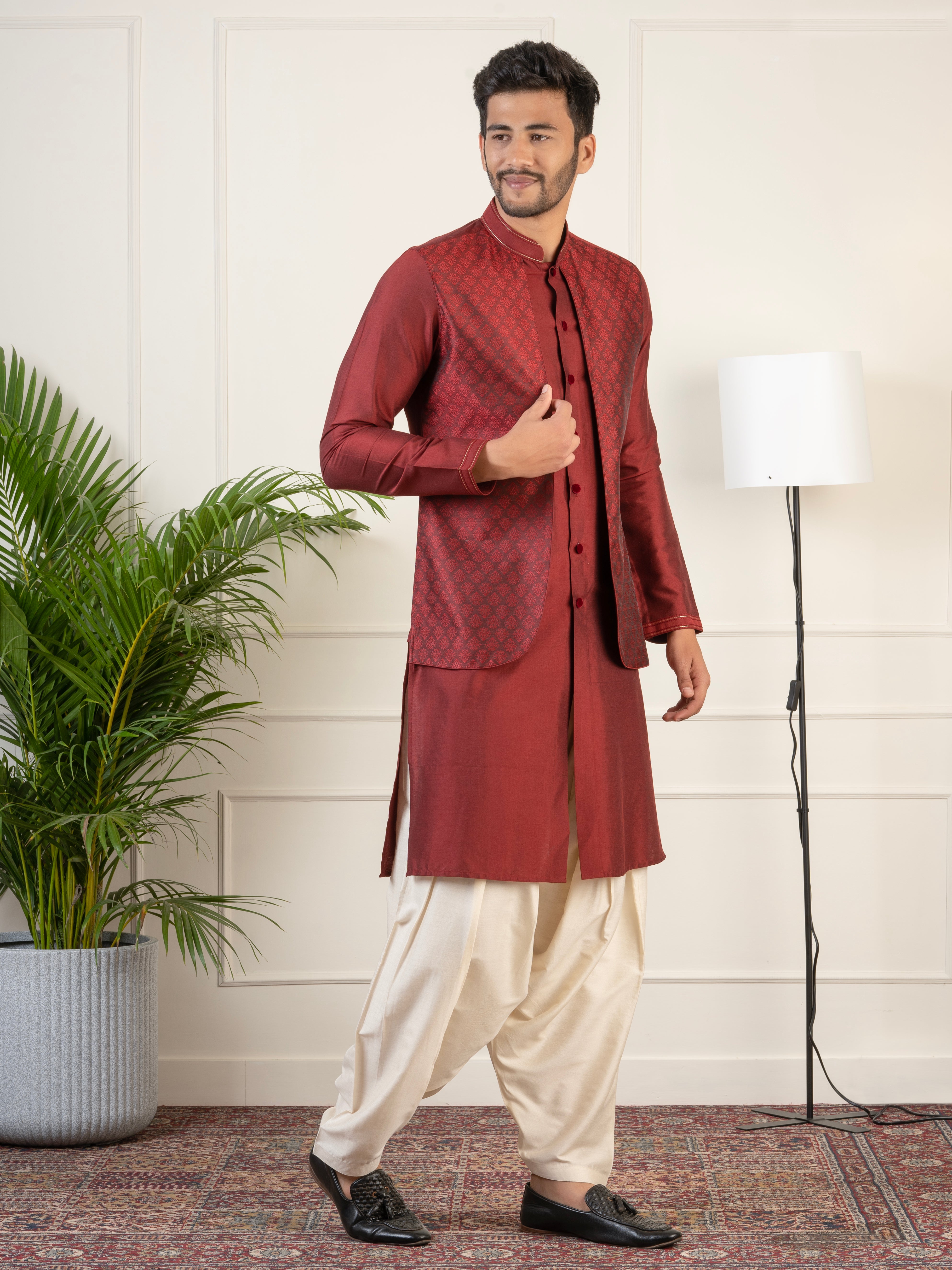 Maroon Layered Kurta Set