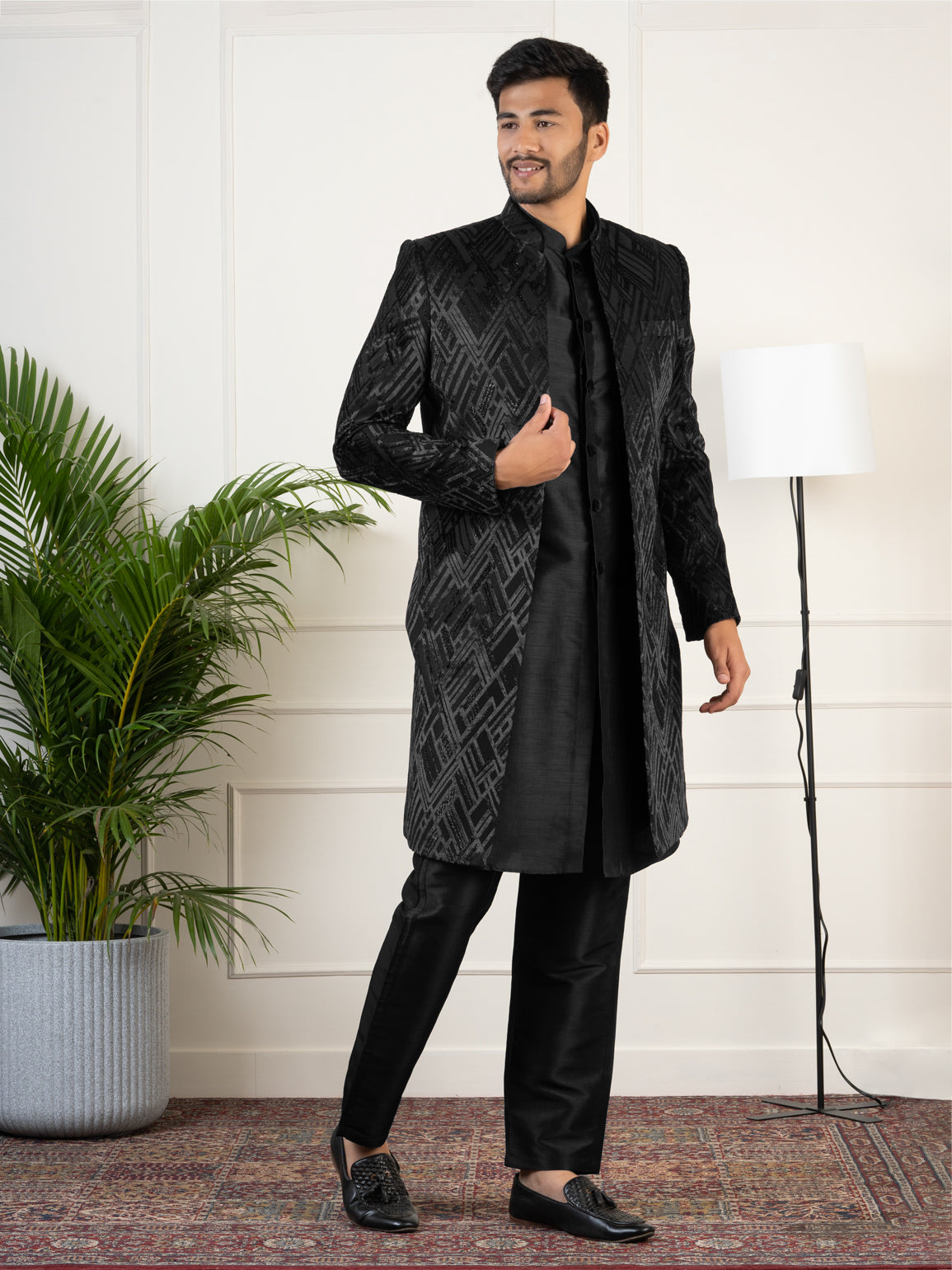 Black Velvet Indowestern Set