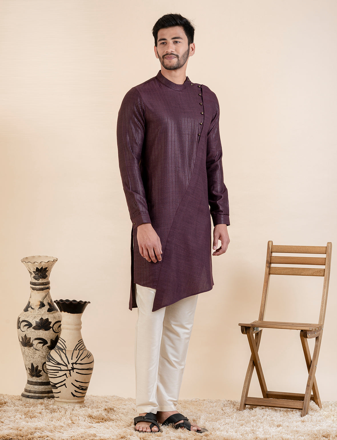 Wine Asymetric Kurta Set