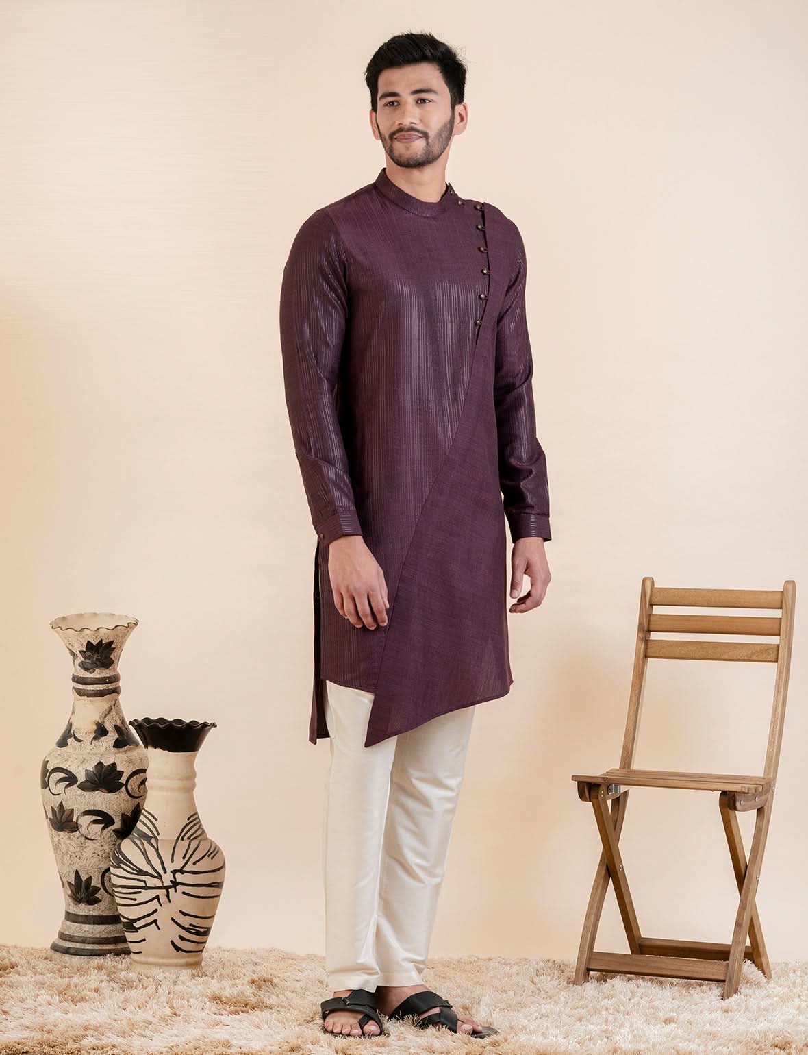 Wine Asymetric Kurta Set