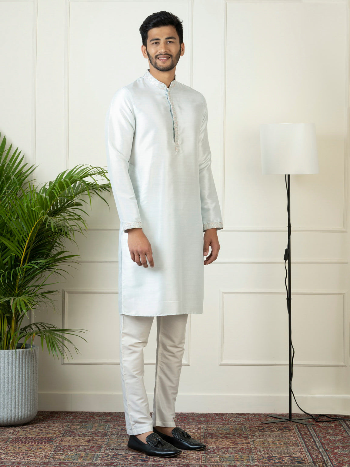 Light Blue Embroidered Jacket Kurta Set