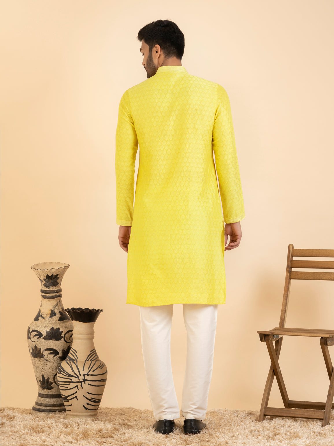 JACQUARD YELLOW KURTA SET