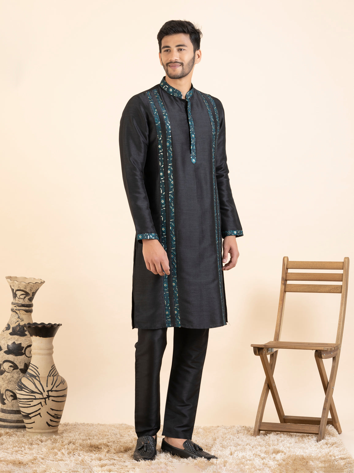 Green Embroidered Jacket Kurta Set