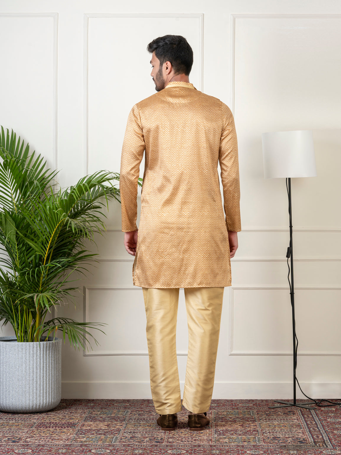 Gold  Harring bone Print Kurta Set