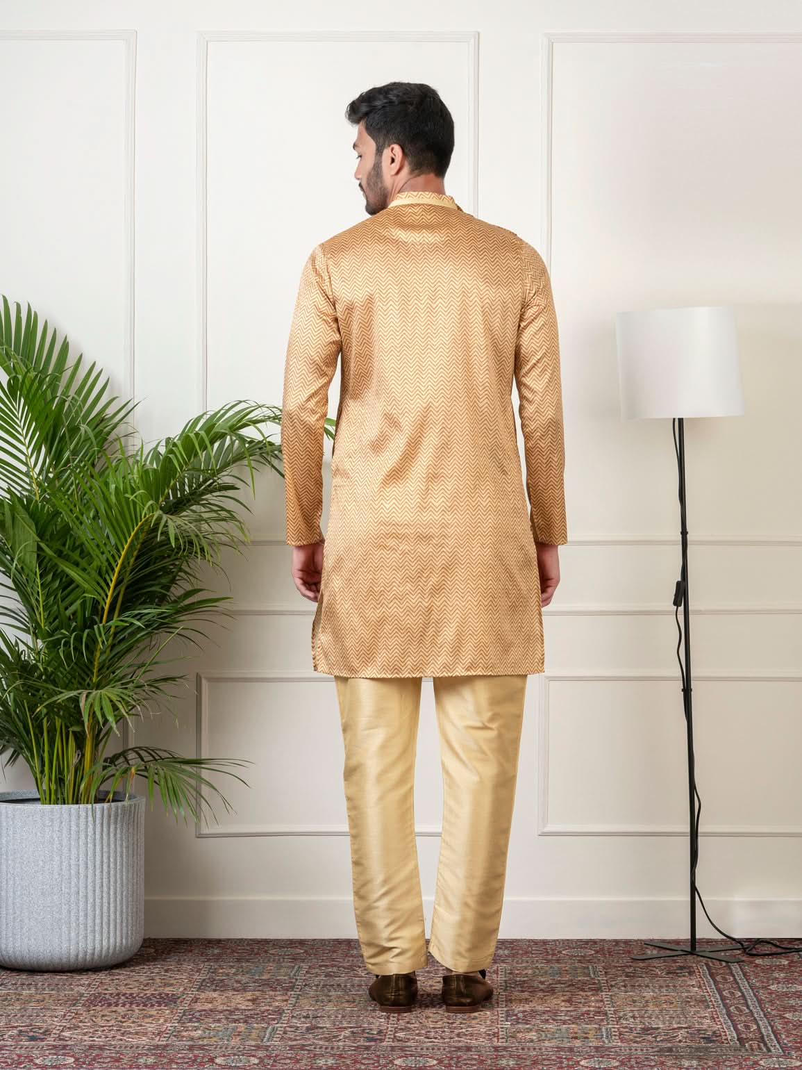 Gold Harring bone Print Kurta Set