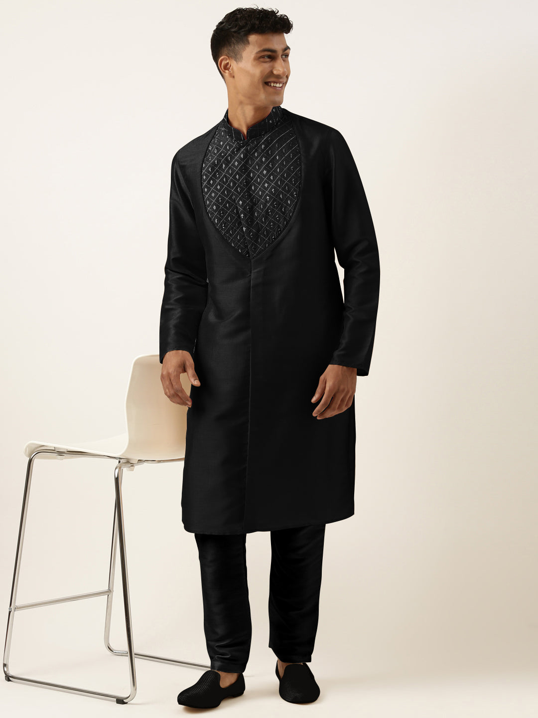 Black Embroidery Angrakha Kurta Set