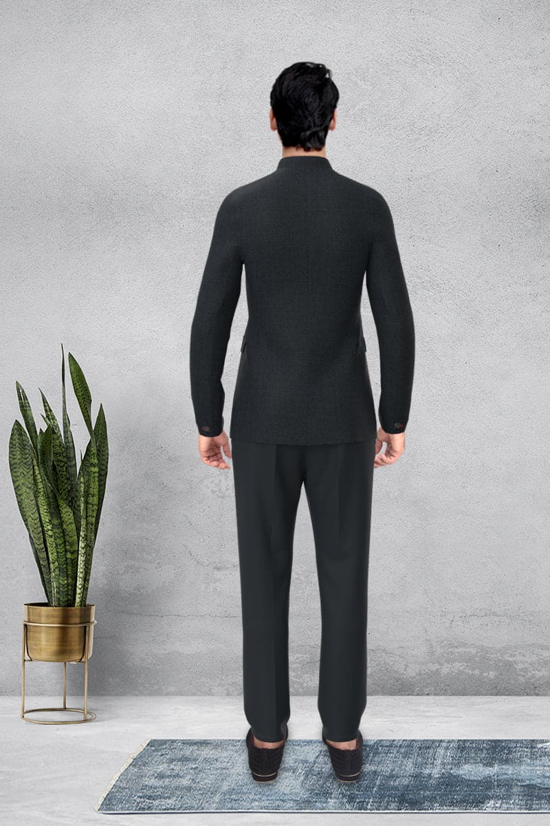 Black Navy Herringbone Bandhgala Set
