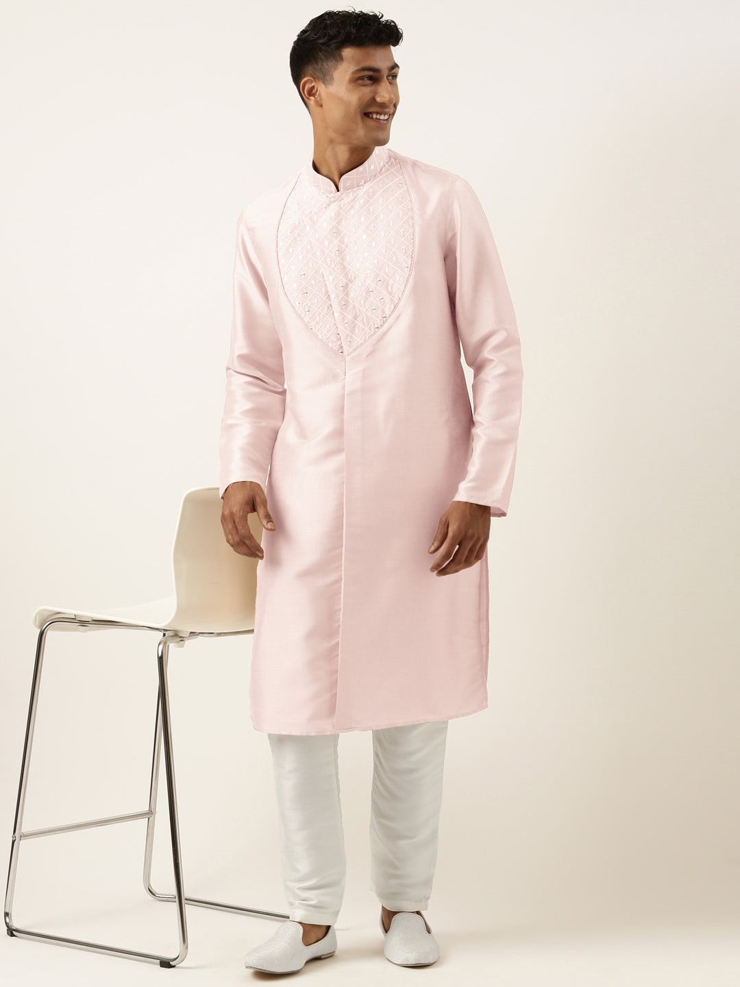 Light Pink Embroidery Angrakha Kurta Set