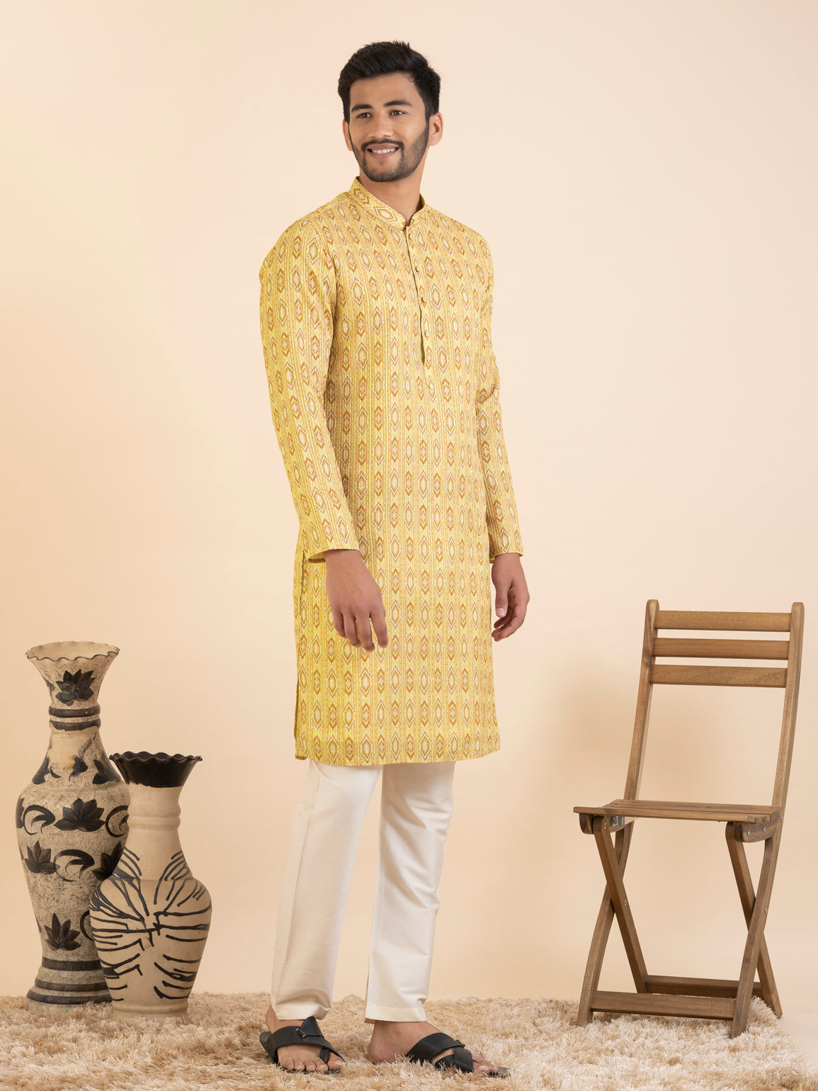Yellow Printed Kurta Set
