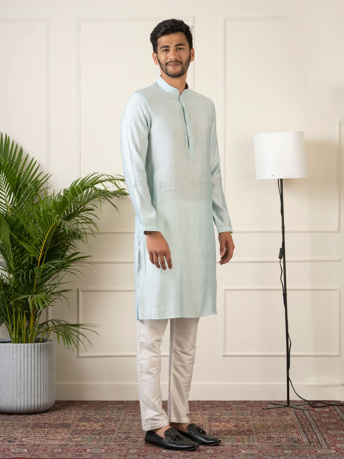 Grey Embroidered Jacket Kurta Set