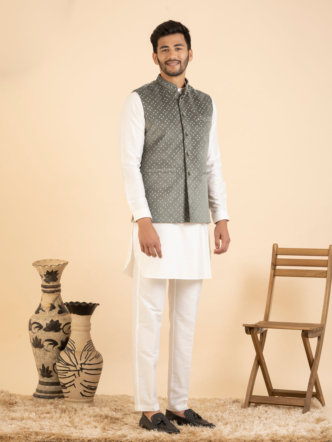 Moleskin velvet Jacket Kurta Set