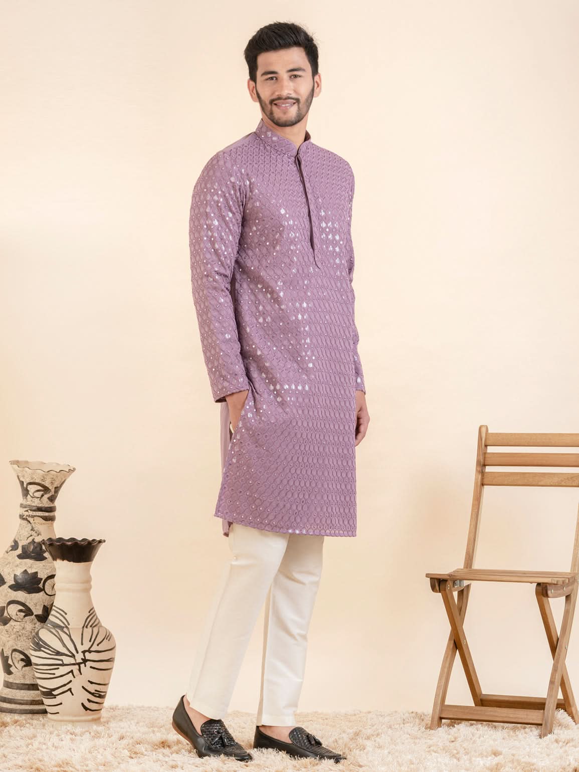 Lavender Embroidered Kurta Set