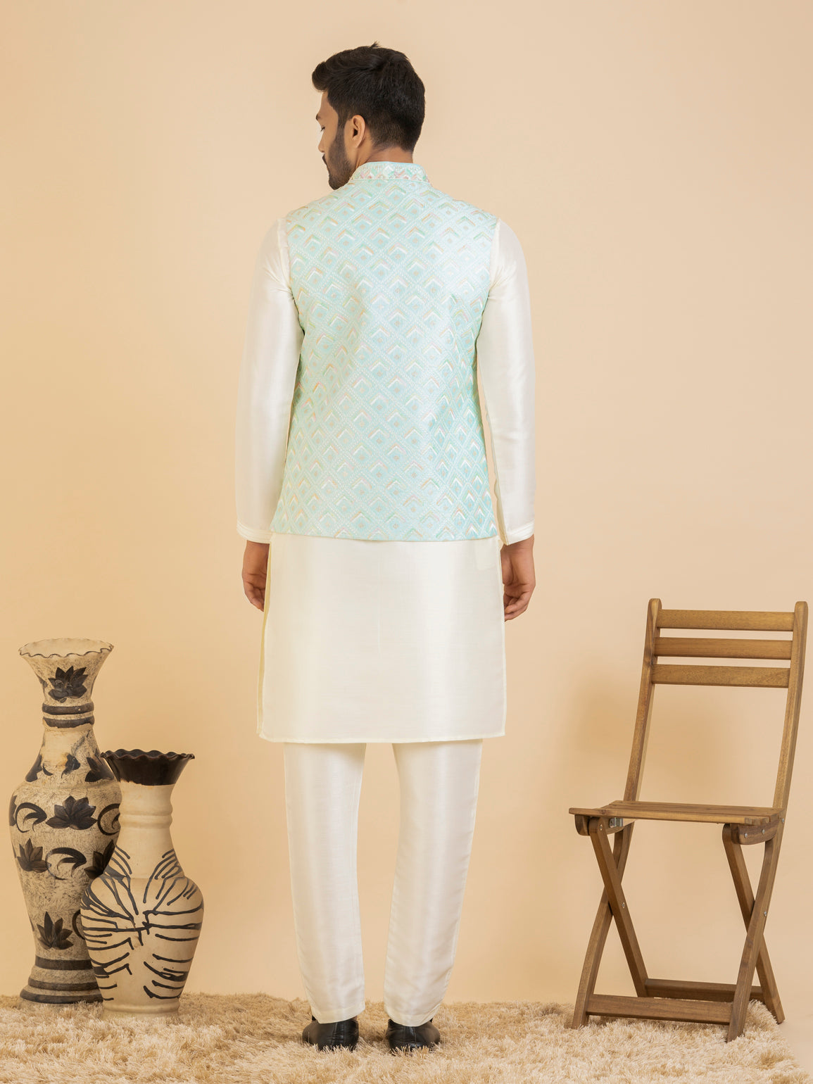 Light Blue Chikankari Jacket Kurta Set