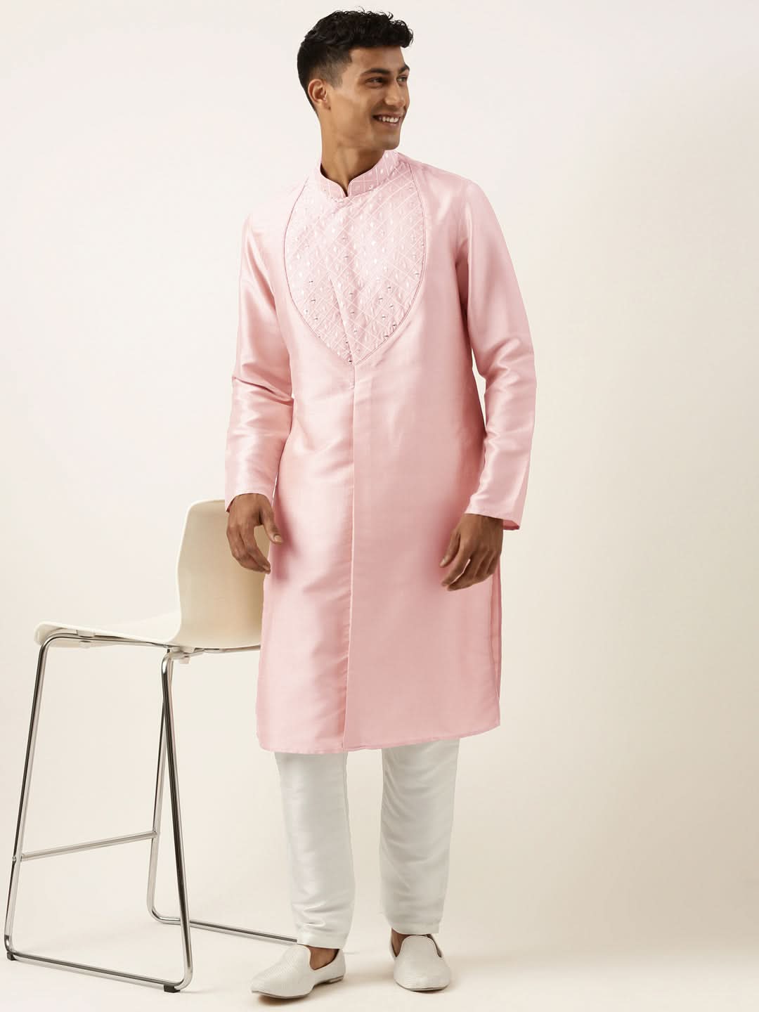 Pink Embroidery Angrakha Kurta Set